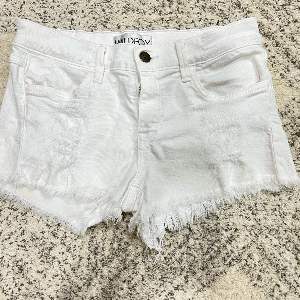 Wildfox Ruby Mid Rise Jean Cut Off Shorts Size 25 White Distressed Short Denim